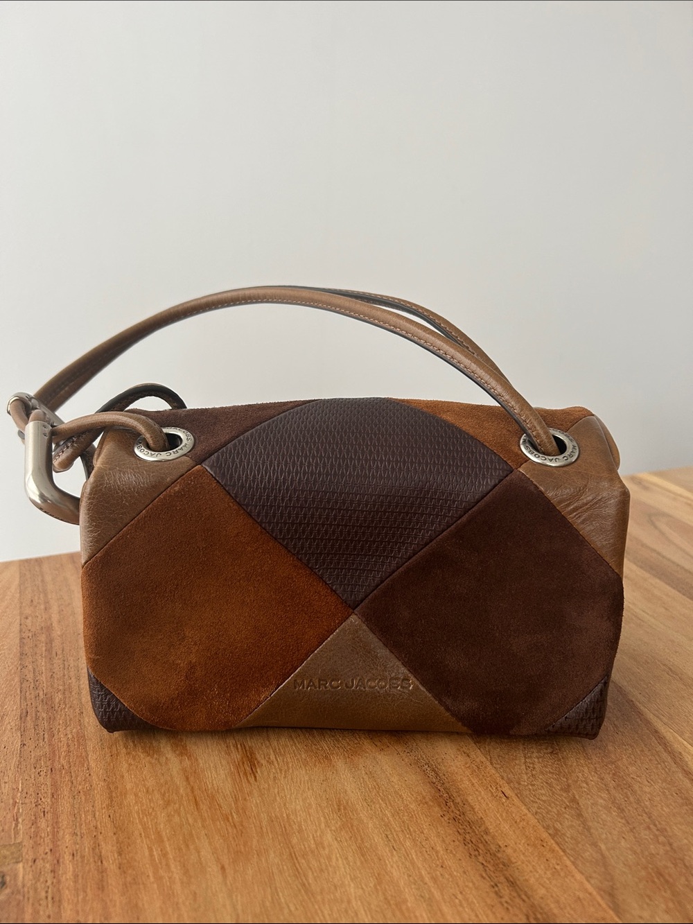 Brown Suede Patchwork Shoulder Bag - Picture 3 of 6